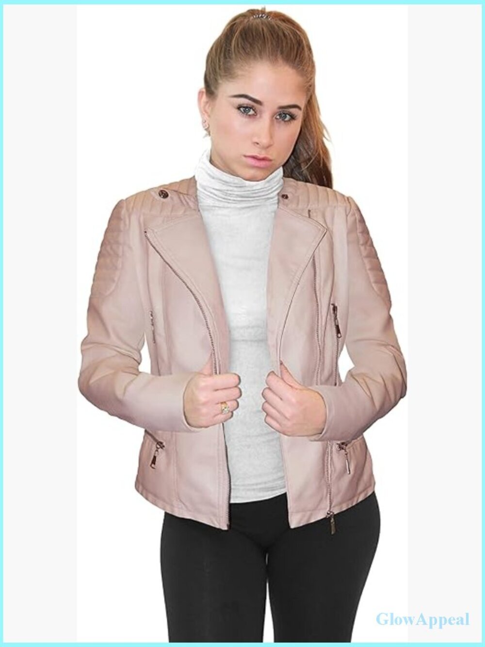 Faux Leather Zip Up Moto Biker Jacket for Women, Versatile Style